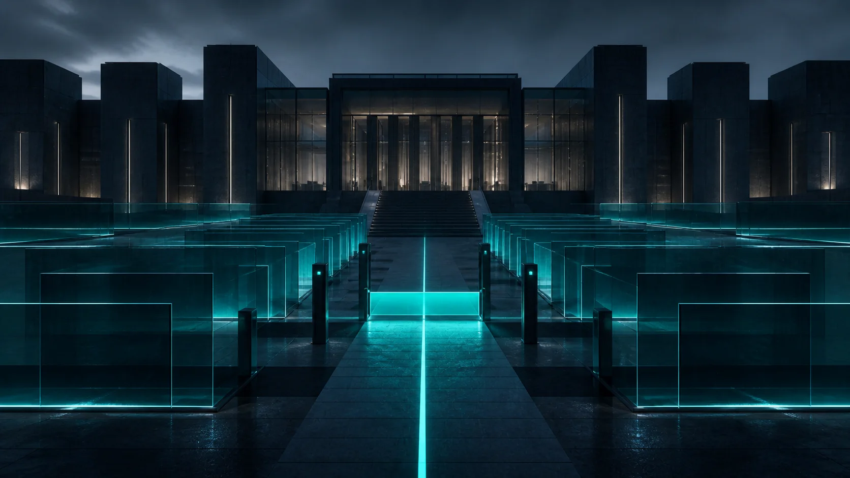 Civic data architecture with layered cyan review gates